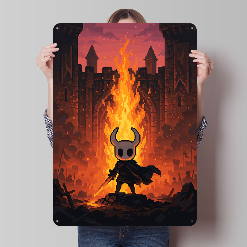 Retro Knight Gaming - Poster Cetak Ksatria di Depan Kastil,