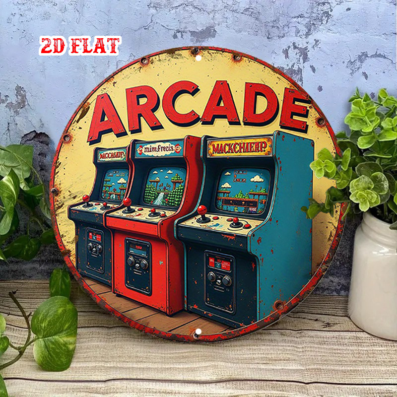 Retro Gaming In 2026 - Papan Tanda Arcade Bulat Kayu Vintage